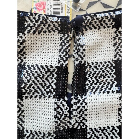 Vineyard Vines Womens Sequin Gingham Shell Top Navy NWT Size M - Picture 6 of 7